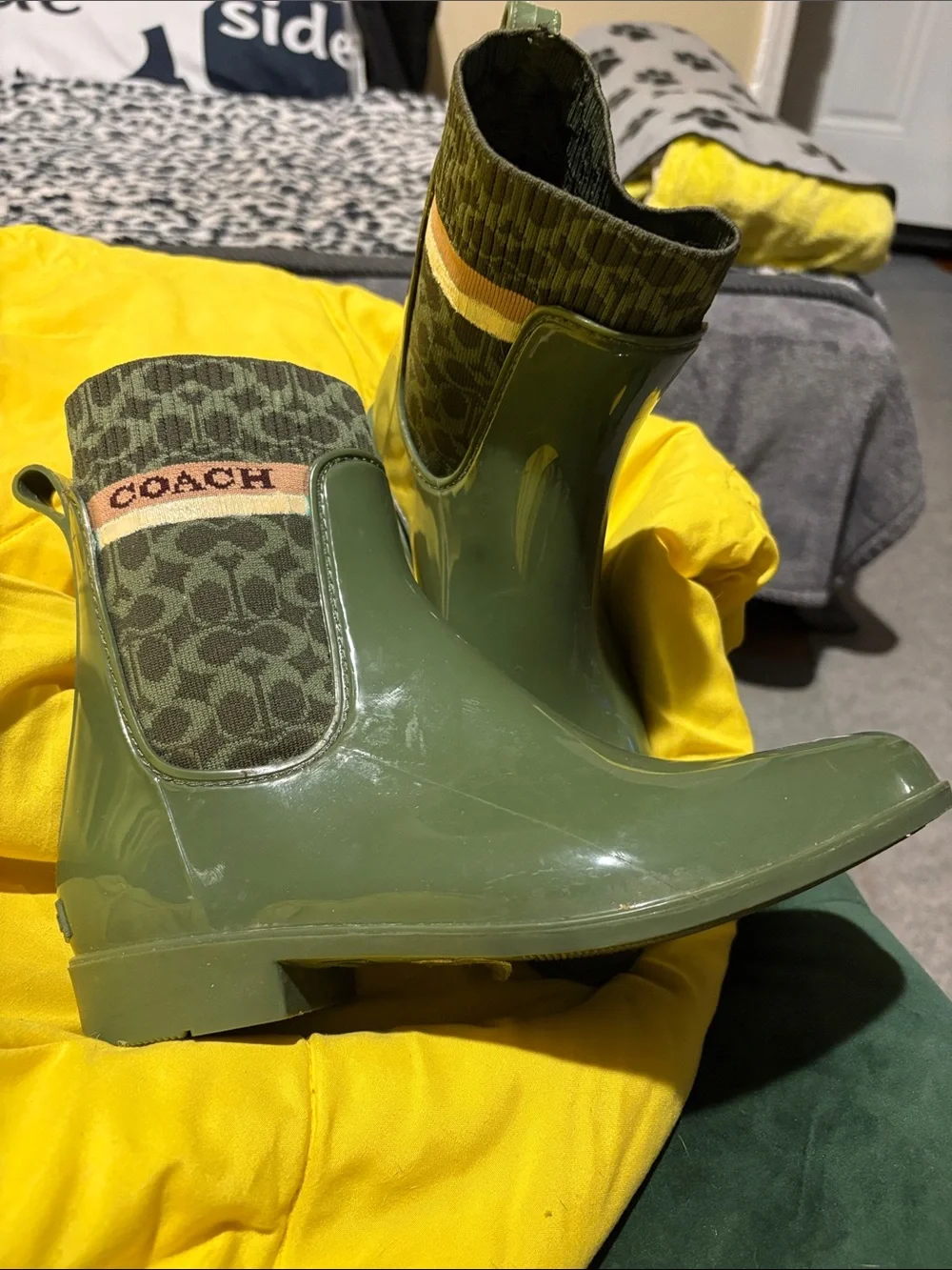 Coach green signature rainbow boots